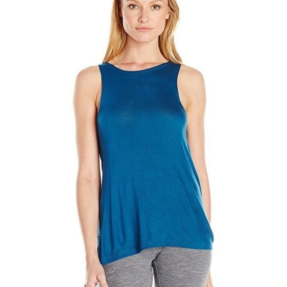 Nux Take It Easy Tank Top Women L Blue Draped Open Back Yoga Athletic Activewear - Picture 2 of 8